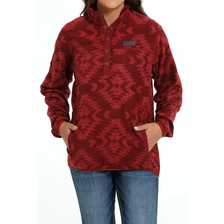 Cinch Women's 1/2 Snap Polar Fleece - Red, Size: XS