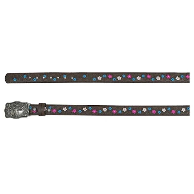 Catchfly Girls Belt - Dark Brown w/Floral Embroidery