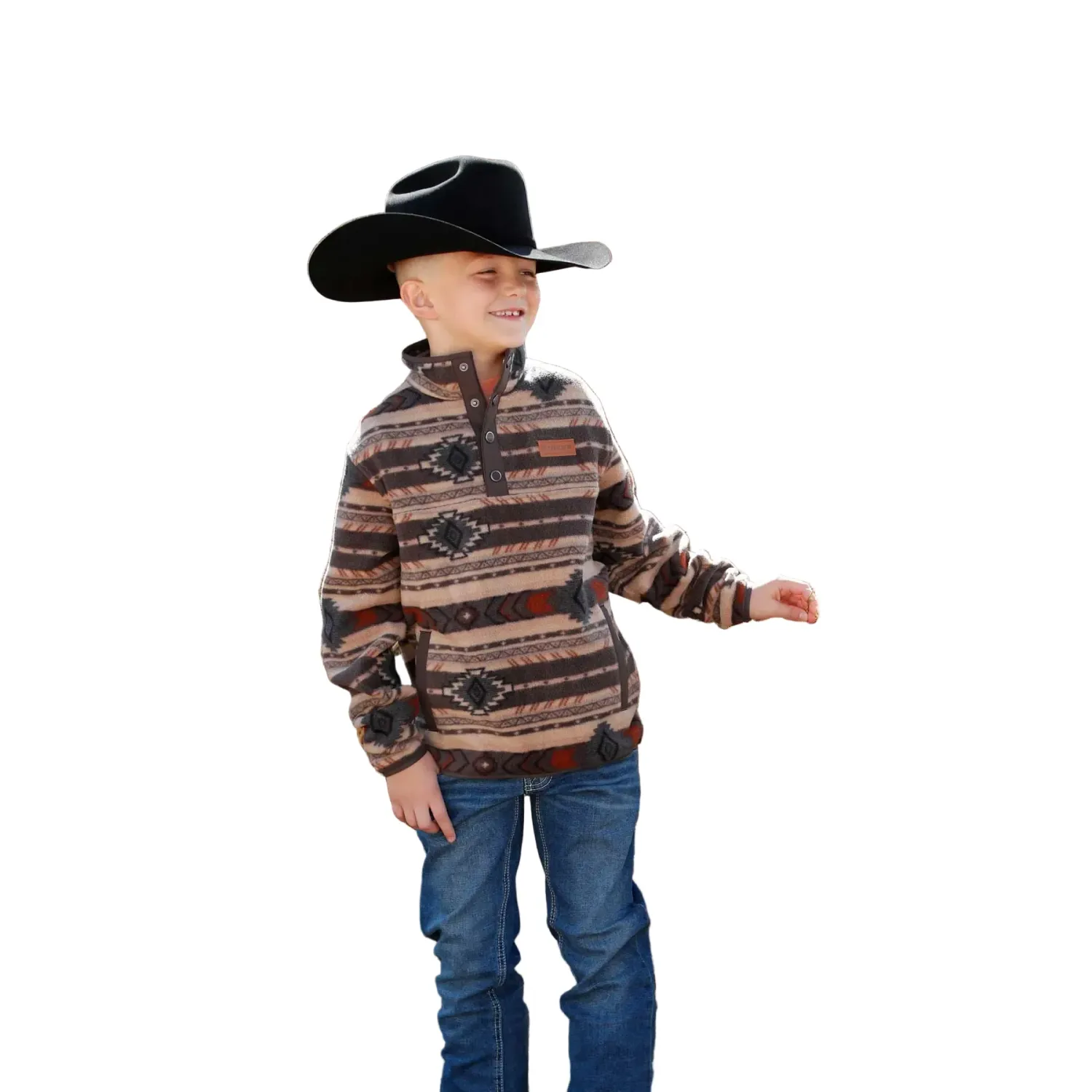 Cinch Boy's Long Sleeve Fleece Pullover - Brown