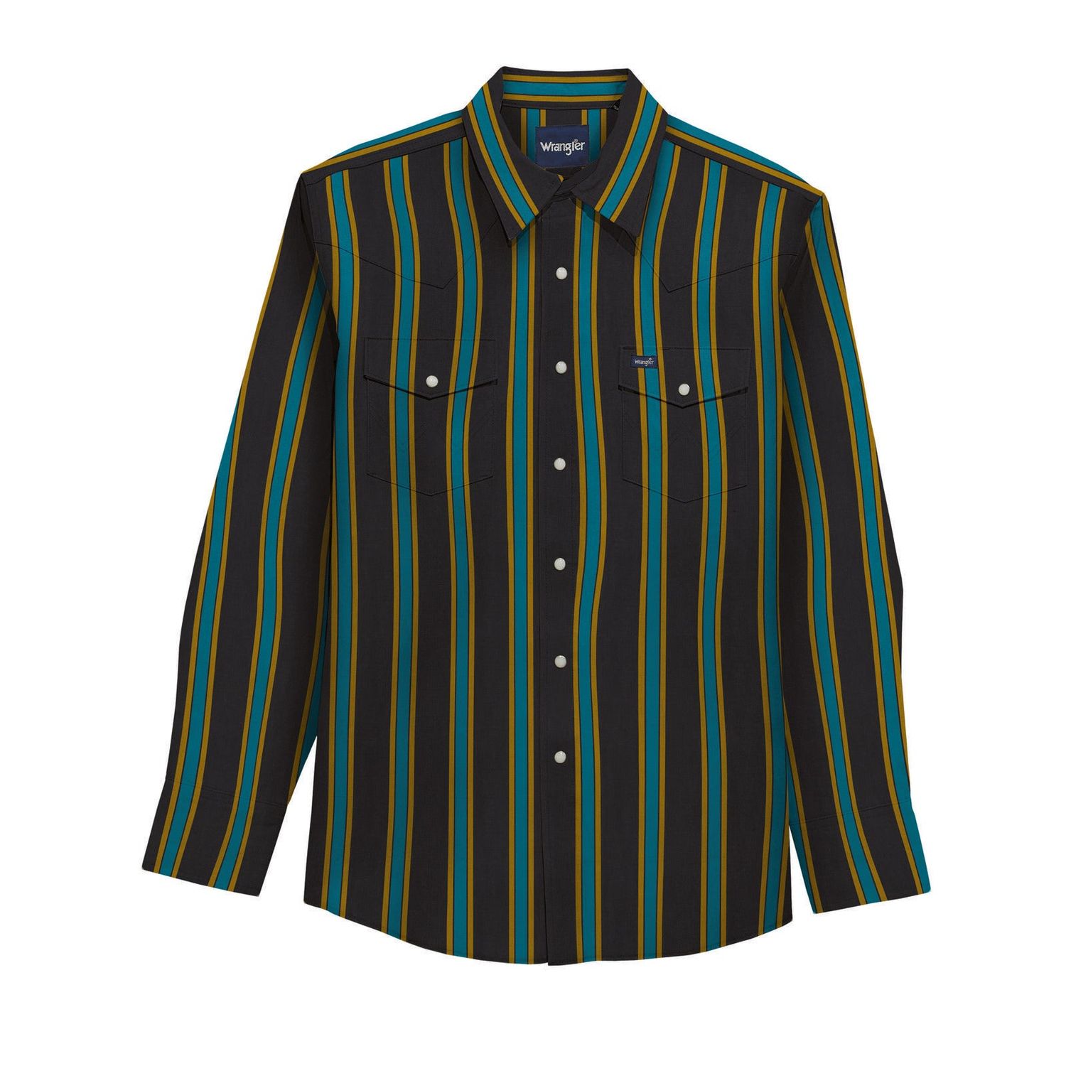 Wrangler Men's Vintage Inspired Long Sleeve Classic Fit Shirt- Black Multi