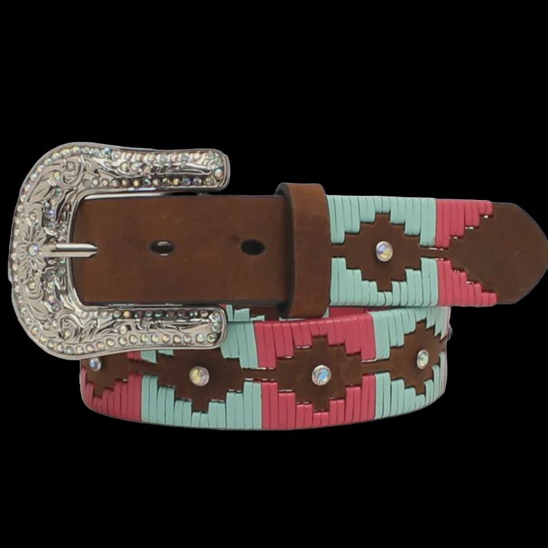 Angel Ranch Girl's Southwestern Lace Belt - Brown/Pink/Blue