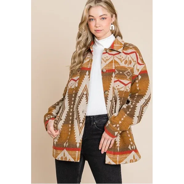 Vanilla Bay Women's Aztec Shacket, Color: Mustard, Size: 1X