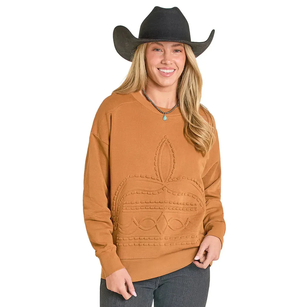 Panhandle Women's Embossed Boot Stitch Pullover Long Sleeve Sweater - Multiple Colours, Colour: Brass, Size: XS