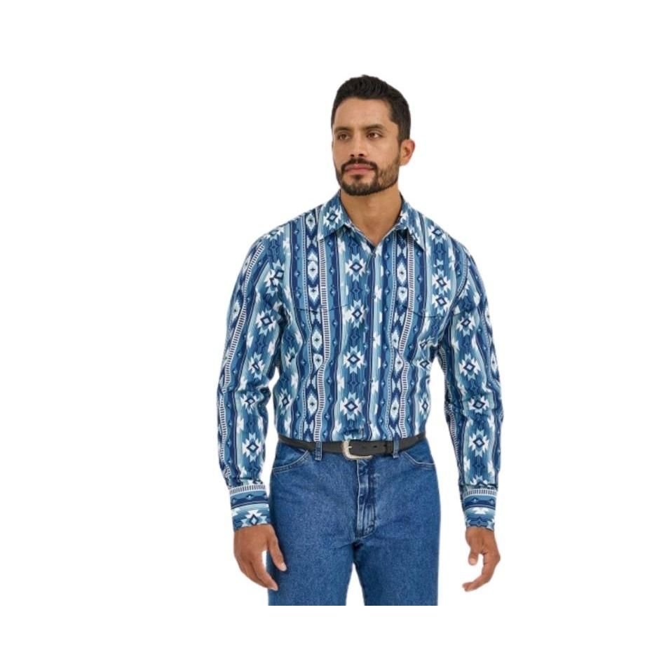 Wrangler Men's Long Sleeve Checotah Western Classic Fit Shirt - Blue