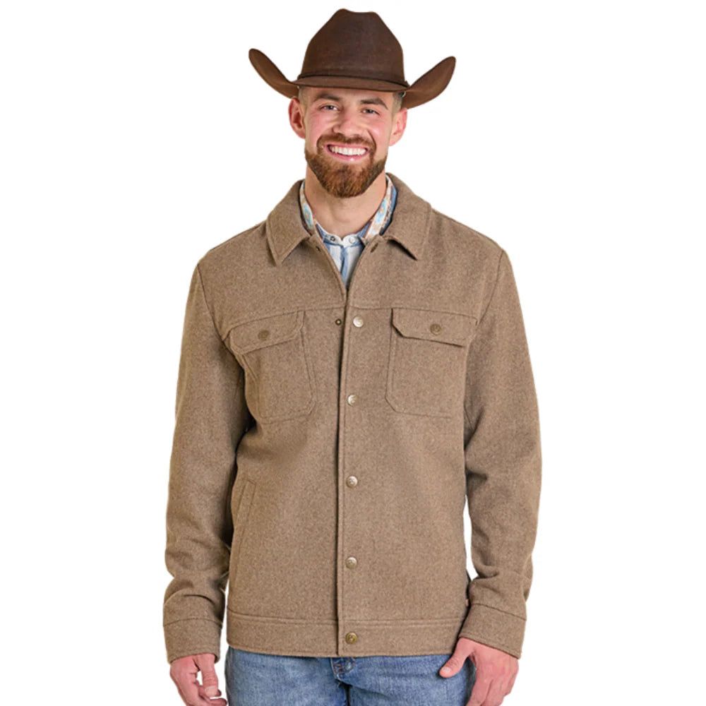 Rock &amp; Roll Men's Long Sleeve Solid Heather Wool Snap Jacket- Tan