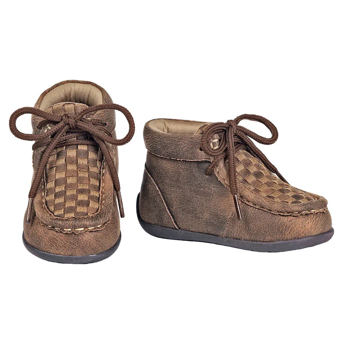 Double Barrel Toddler Carson Casual Shoe - Two Tone Brown Weave Patchwork Pattern, Size: 1