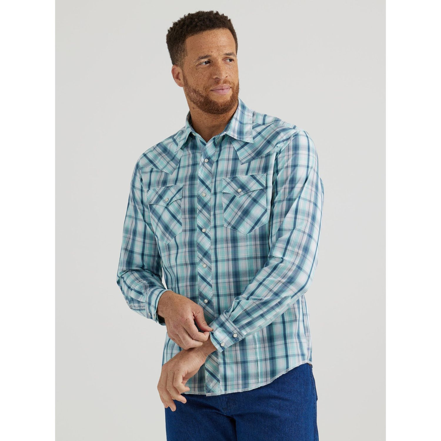Wrangler Men's Long Sleeve Plaid Shirt - Blue