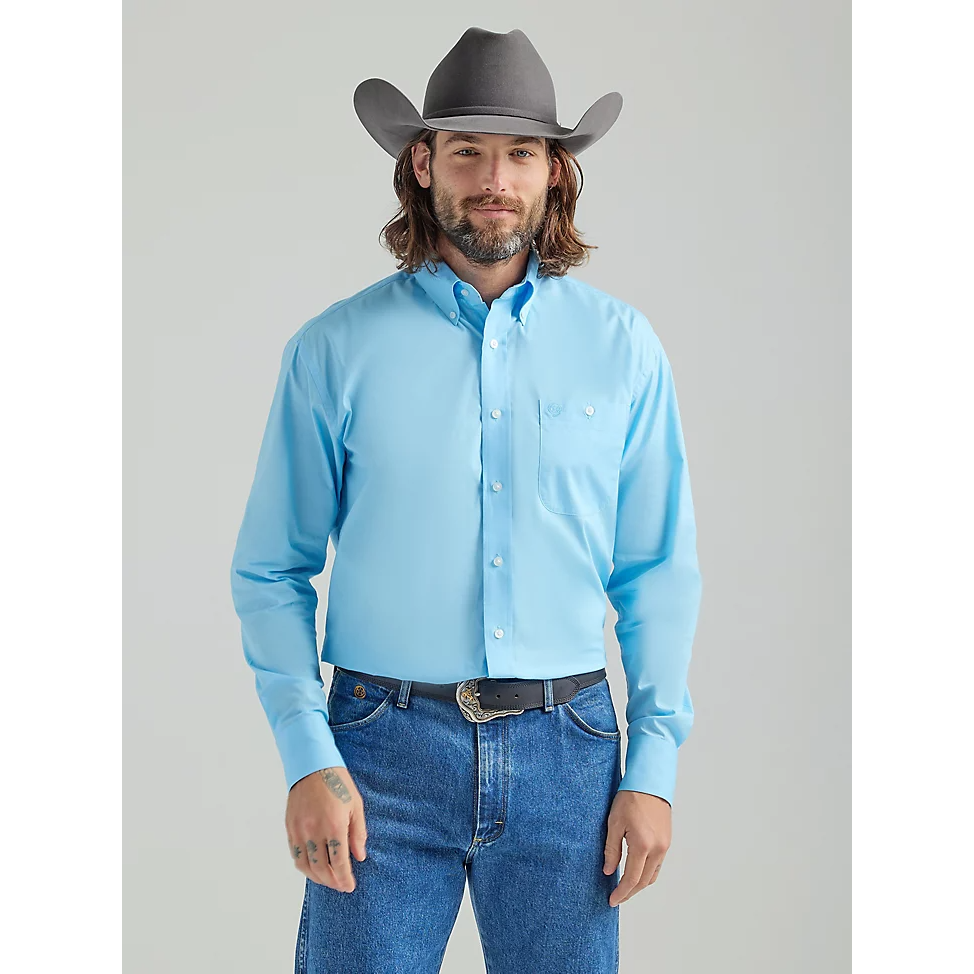 Wrangler Men's Long Sleeve George Strait 1 Pocket - Baby Blue