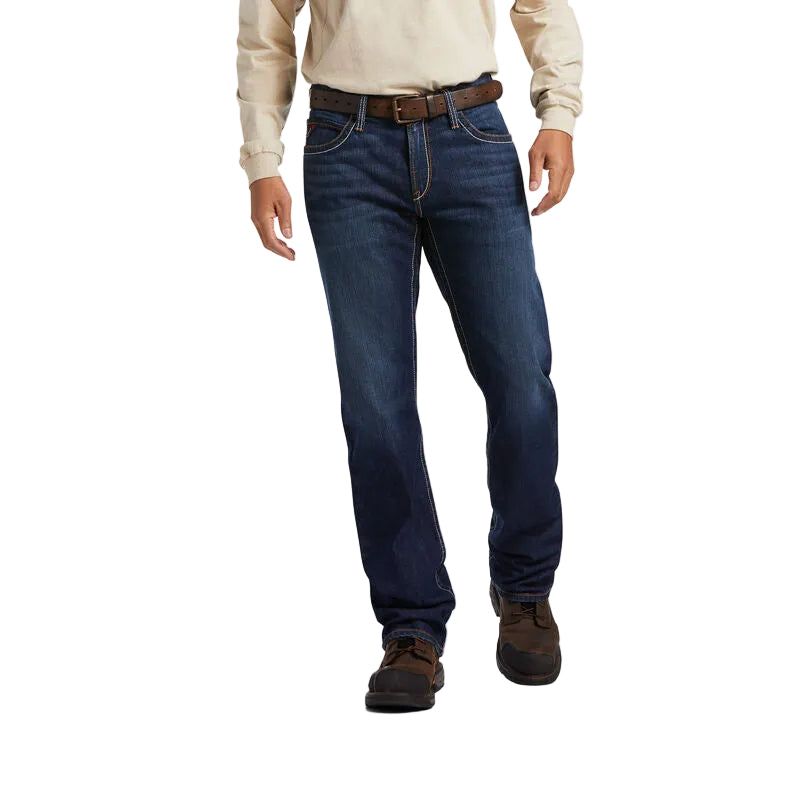 **Ariat Mens FR M4 Distressed DuraStretch Stillwell Boot Cut Jeans