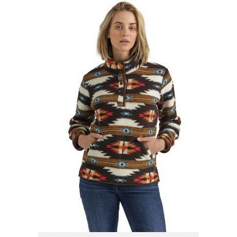 Wrangler Retro Americana Women's Sherpa Pullover- Brown Red Blue
