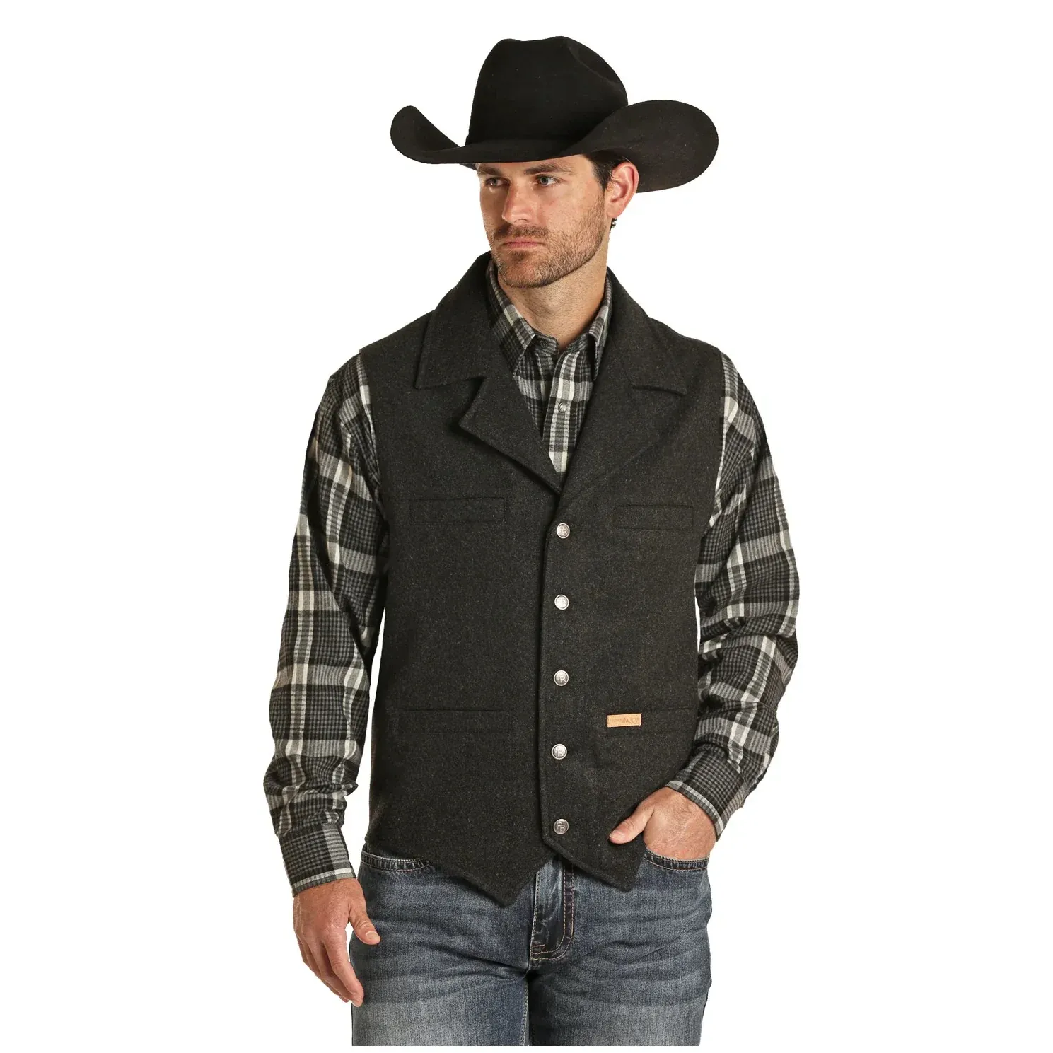 Powder River Solid Snap Closure Montana Vest - Assorted Colours, Colour: Black, Size: 2XL