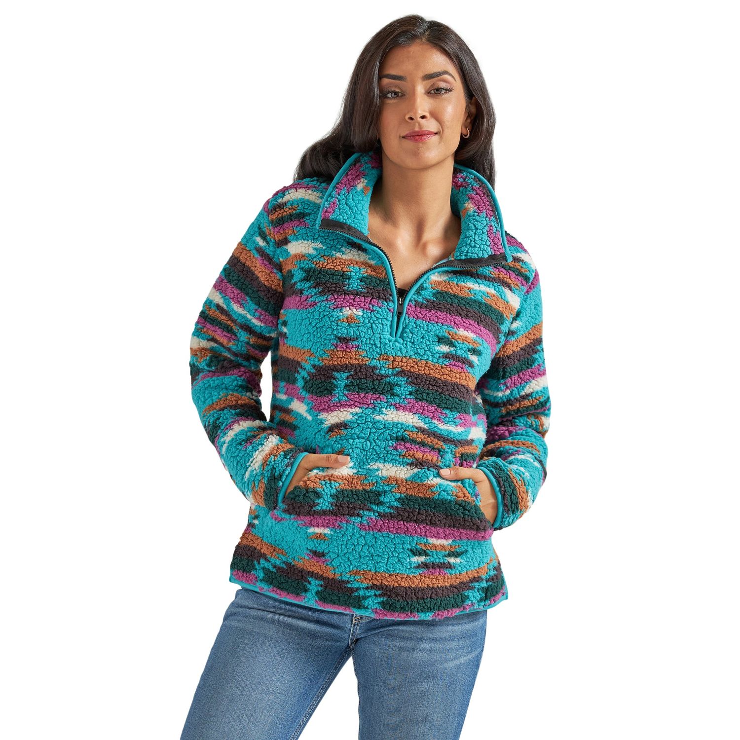 Wrangler Women's Retro Punchy Sherpa Pullover - Teal