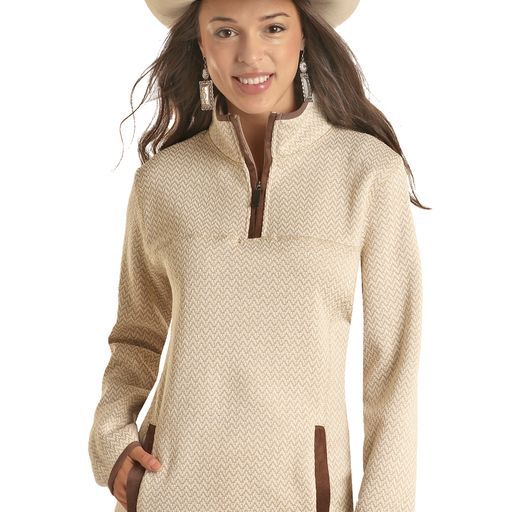Rock &amp; Roll Women's Melange Henley Pullover - Beige