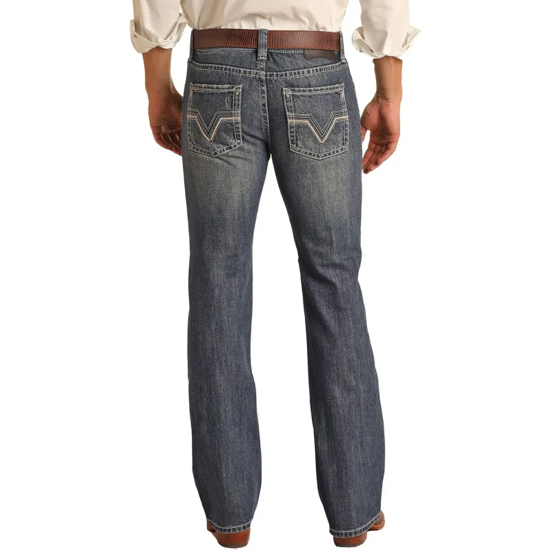 Rock &amp; Roll Mens Rope Stitch V Pistol Jeans
