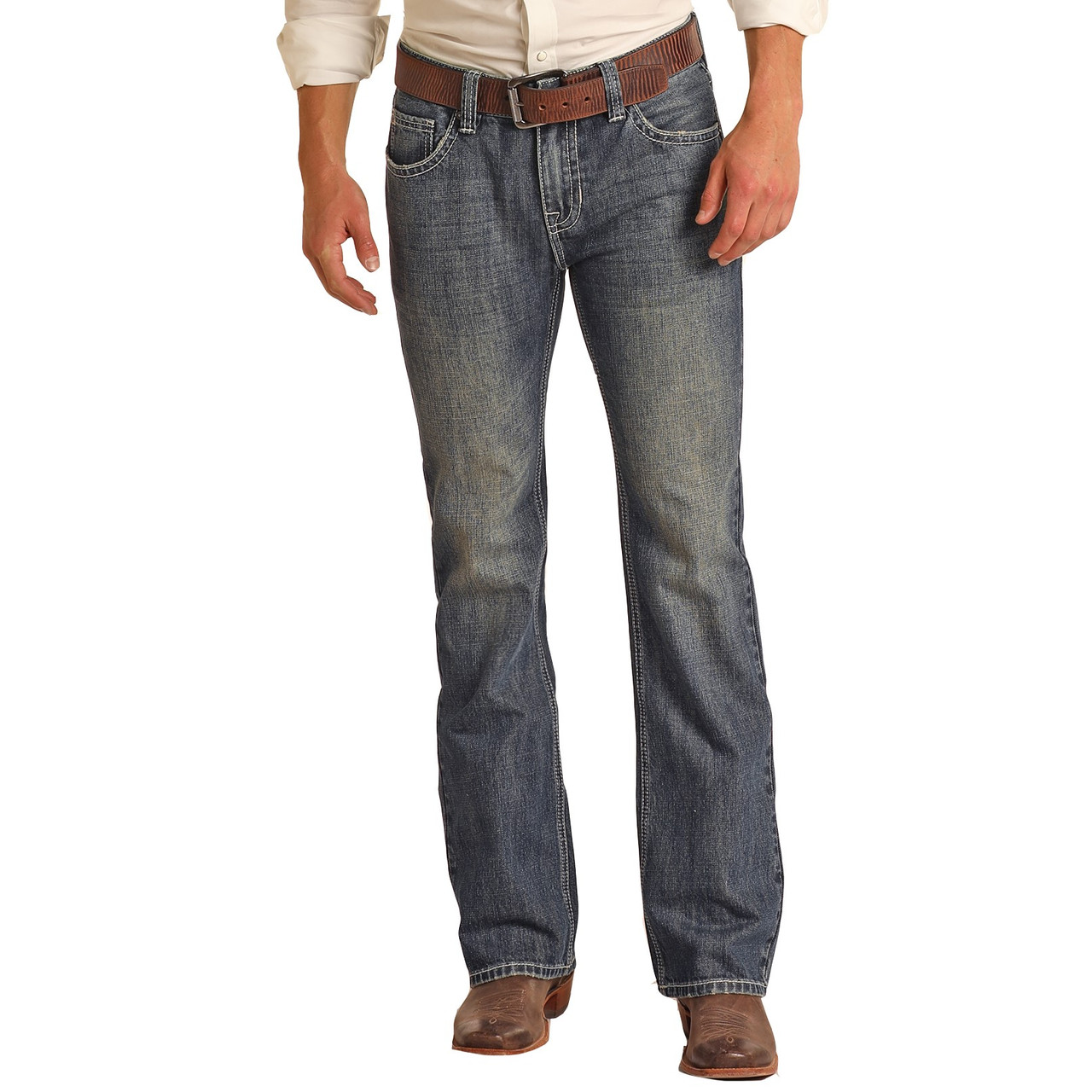 Rock &amp; Roll Mens Rope Stitch V Pistol Jeans