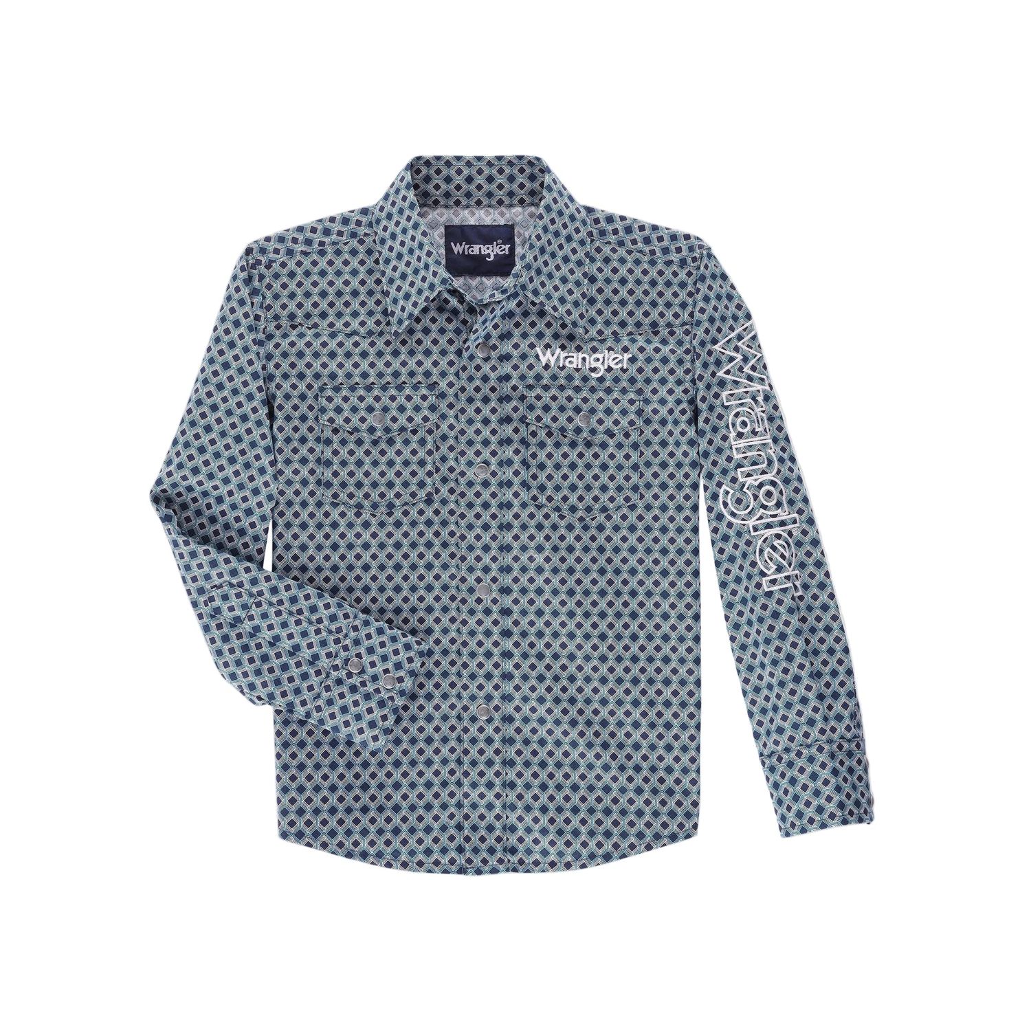 Wrangler Boy's Logo Long Sleeve Shirt - Navy