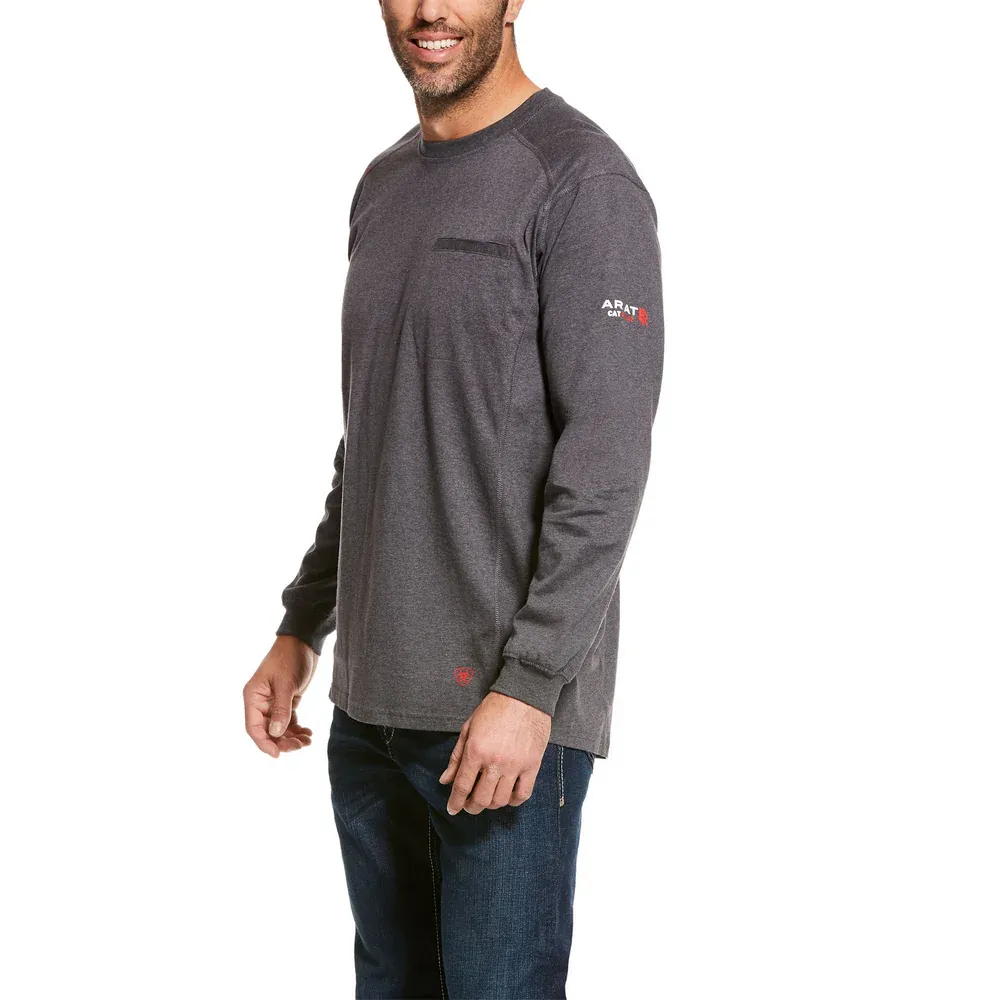 Ariat Men's Fire Resistant Air Crew Long Sleeve T-Shirt- Charcoal Heather, Size: XXL