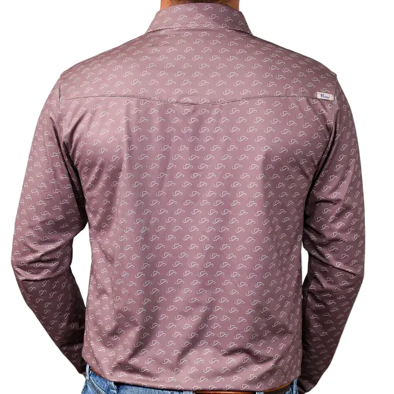 Brand Cowboy Men's The Desperado Long Sleeve Cowboy Hat Pattern Shirt - Brown