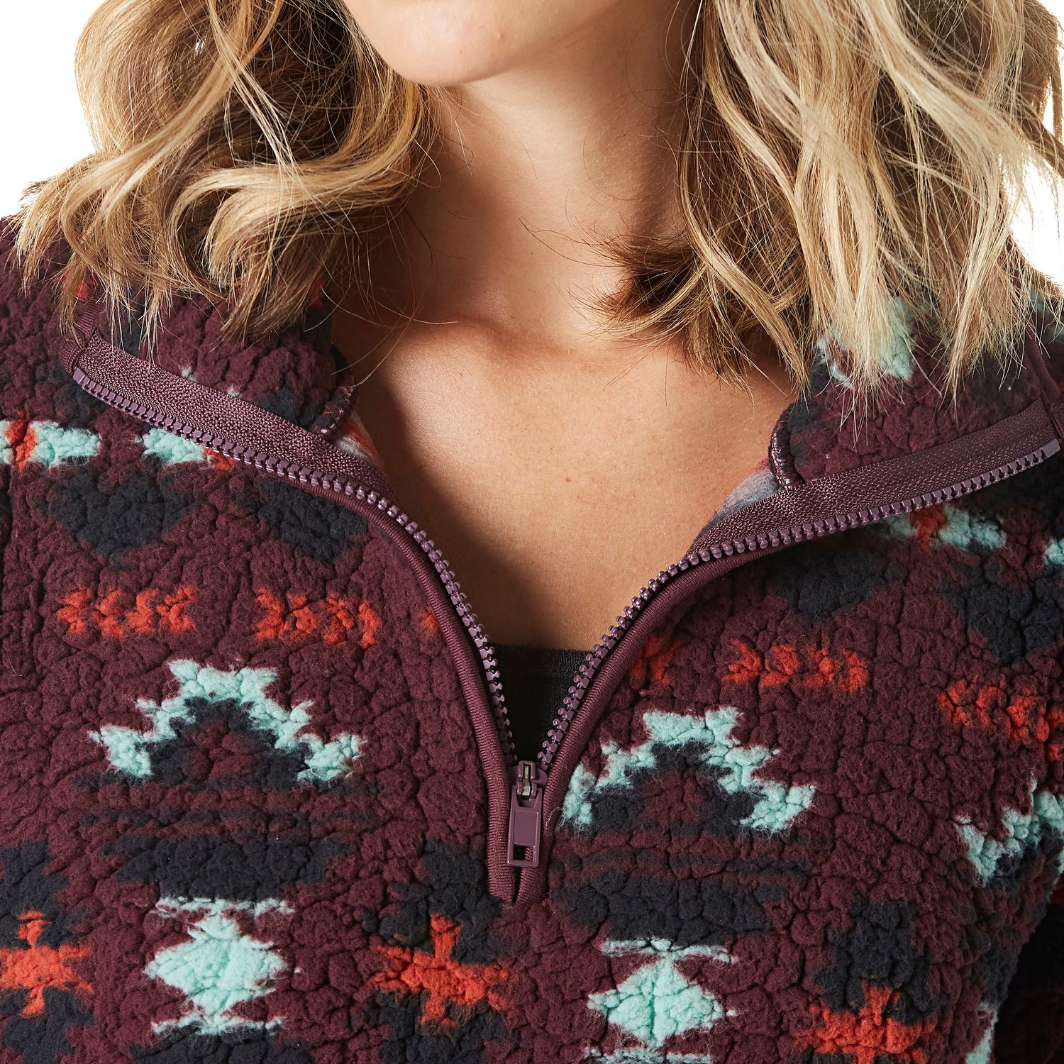 Wrangler Women's LS Sherpa Pullover - Aztec Purple