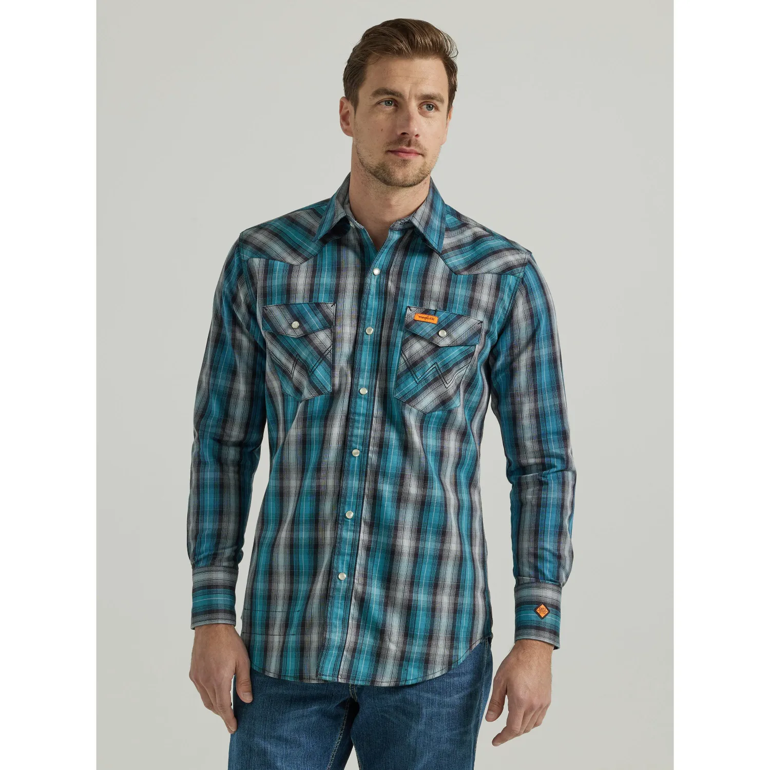 Wrangler Men's FR Long Sleeve Work Shirt - Black/Teal, Size: 3XLT