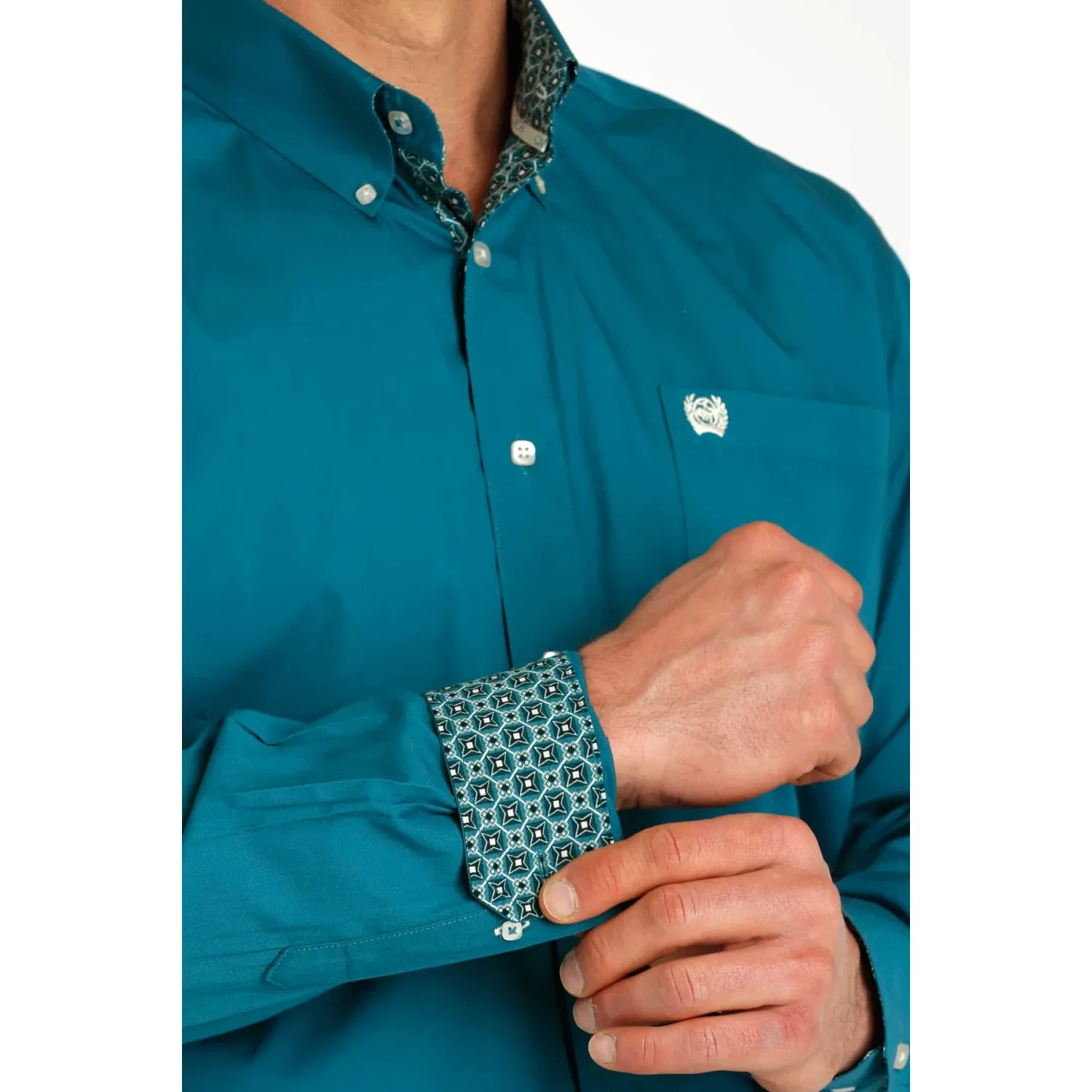 Cinch Men's Solid Long Sleeve Shirt - Teal, Size: XS