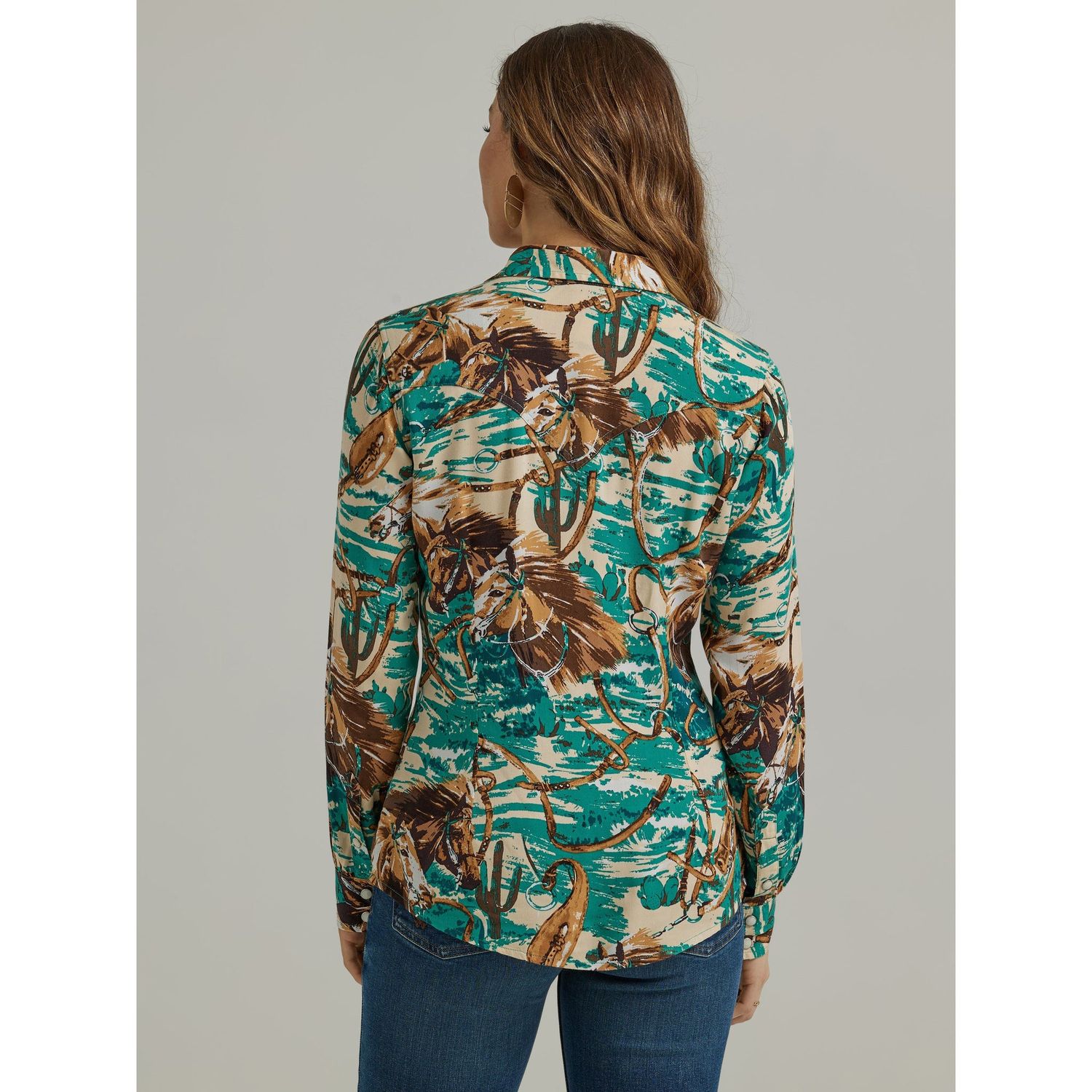 Wrangler Women's Retro Long Sleeve Horse Snap Shirt - Green