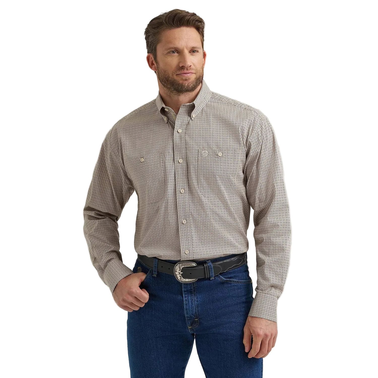 Wrangler Men's George Strait Long Sleeve Button Down Two Pocket Shirt - Nouveau Brown