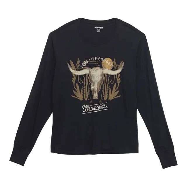 Wrangler Women's Steer Head Long Sleeve T Shirt - Navy