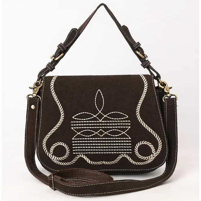 American Darling Women's Genuine Western Suede Leather Crossbody Purse - ADBGA670, Color: Chocolate