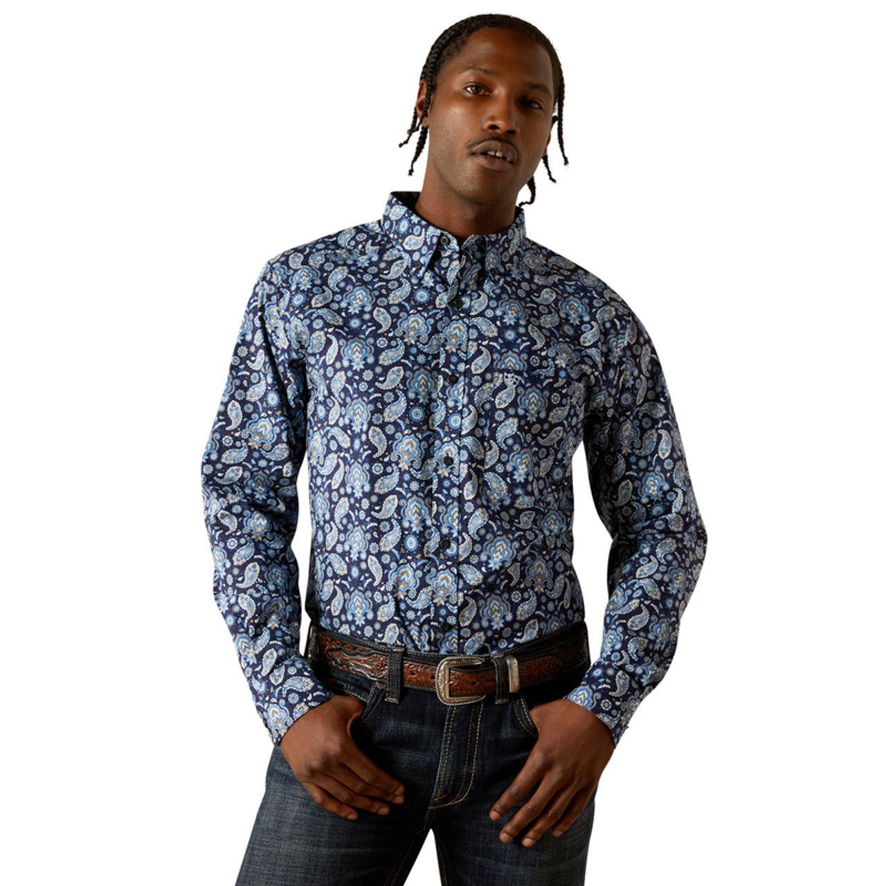 Ariat Men's Sergio Fitted Long Sleeve Shirt - Dark Blue