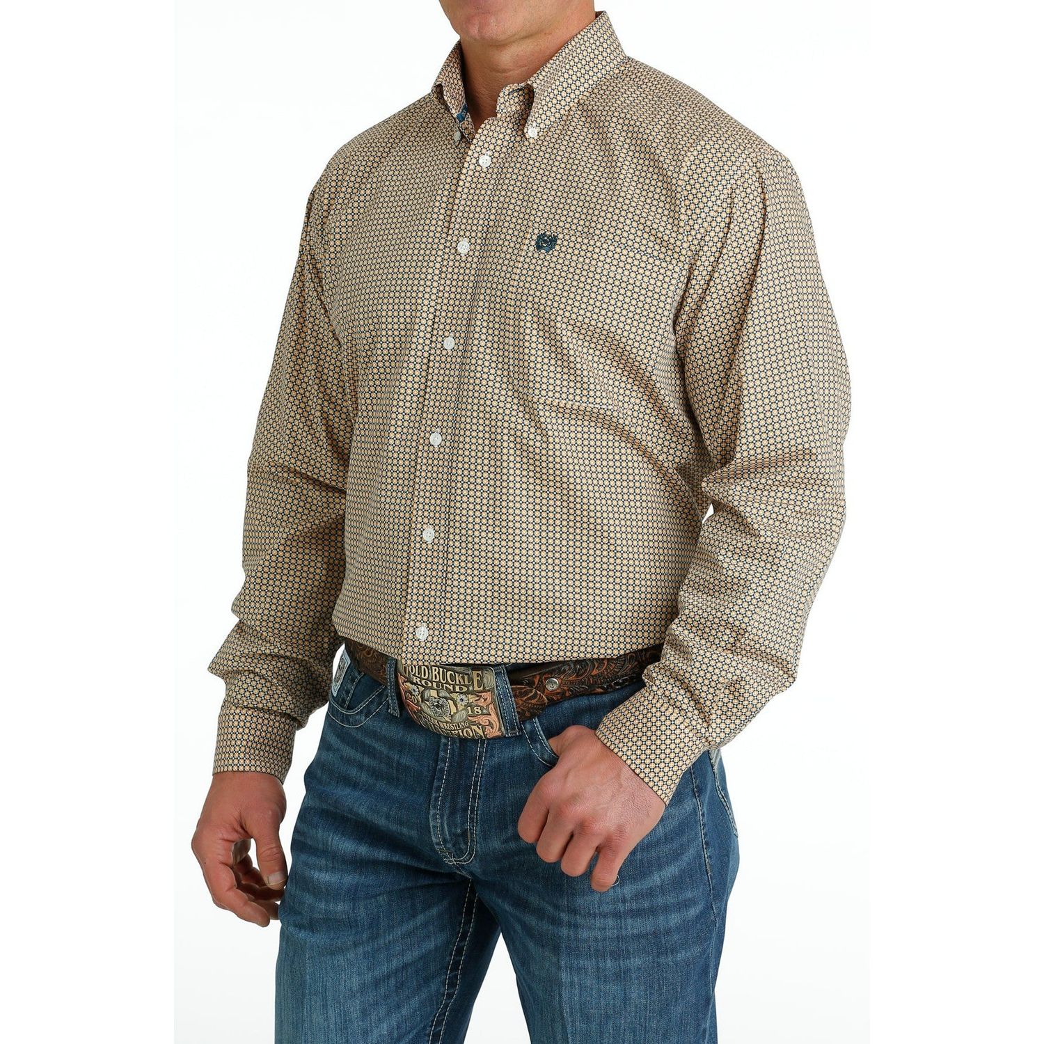 Cinch Men's LS Print Shirt - White - MTW1105660, Size: XS