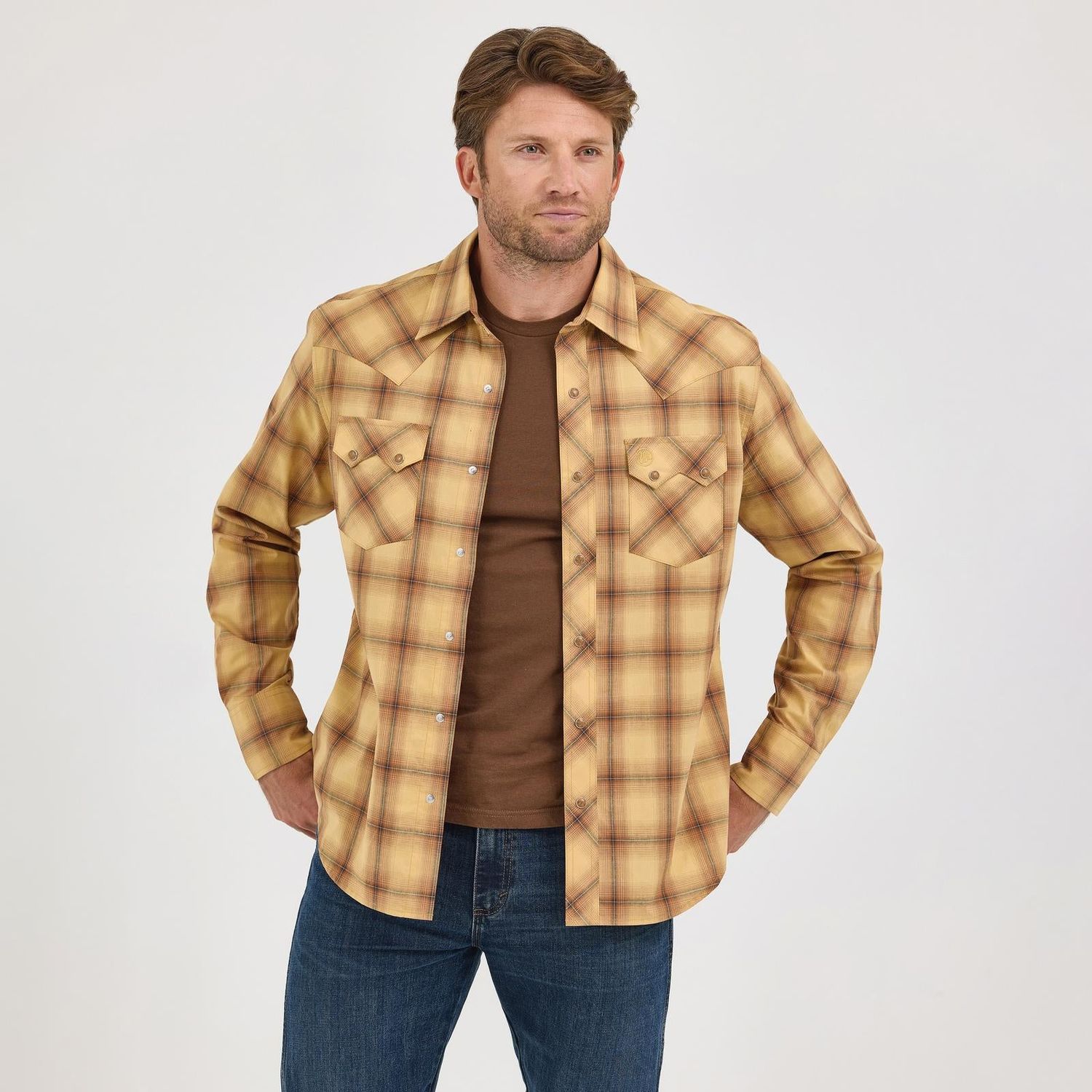 Wrangler Men's Wrangler Retro Modern Fit Long Sleeve Shirt - Curry