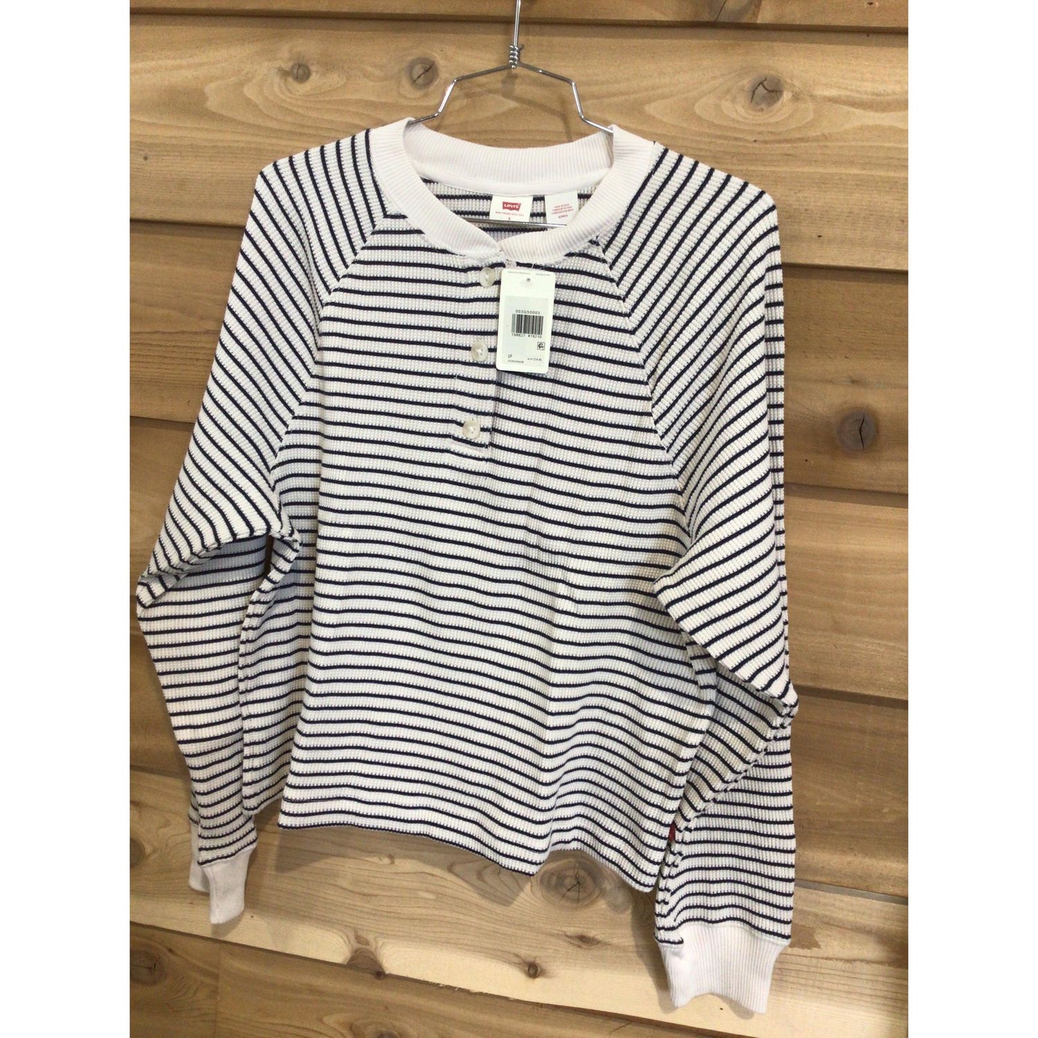 Levi's Women's Long Sleeve Lassen Henley Jane Stripe Shirt-Gardenia