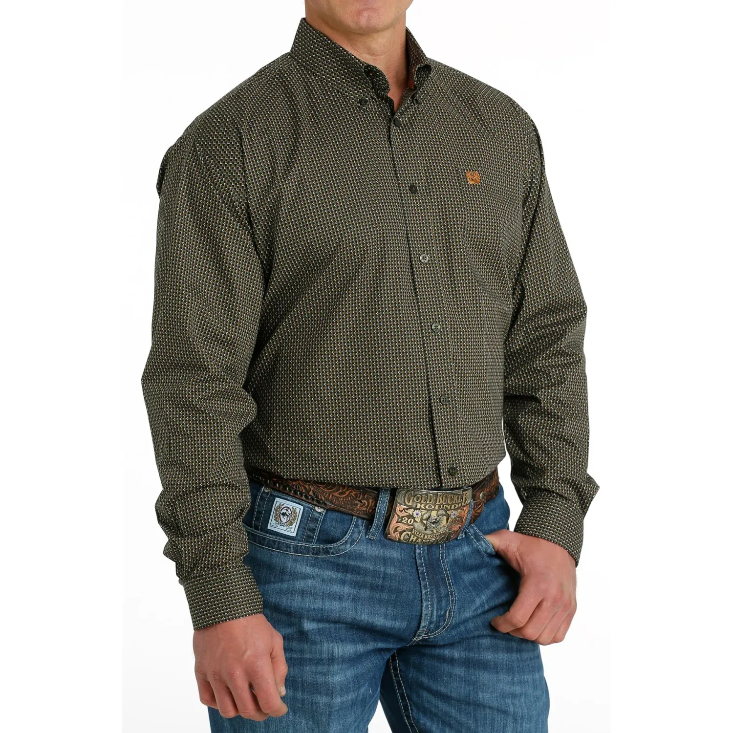 Cinch Men's Long Sleeve Print Shirt - Olive