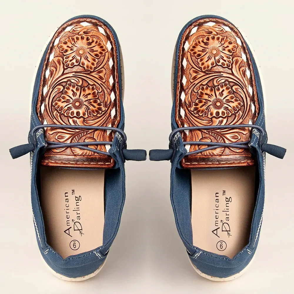 American Darling Slip On Leather Patch Shoes - Navy, Size: 6