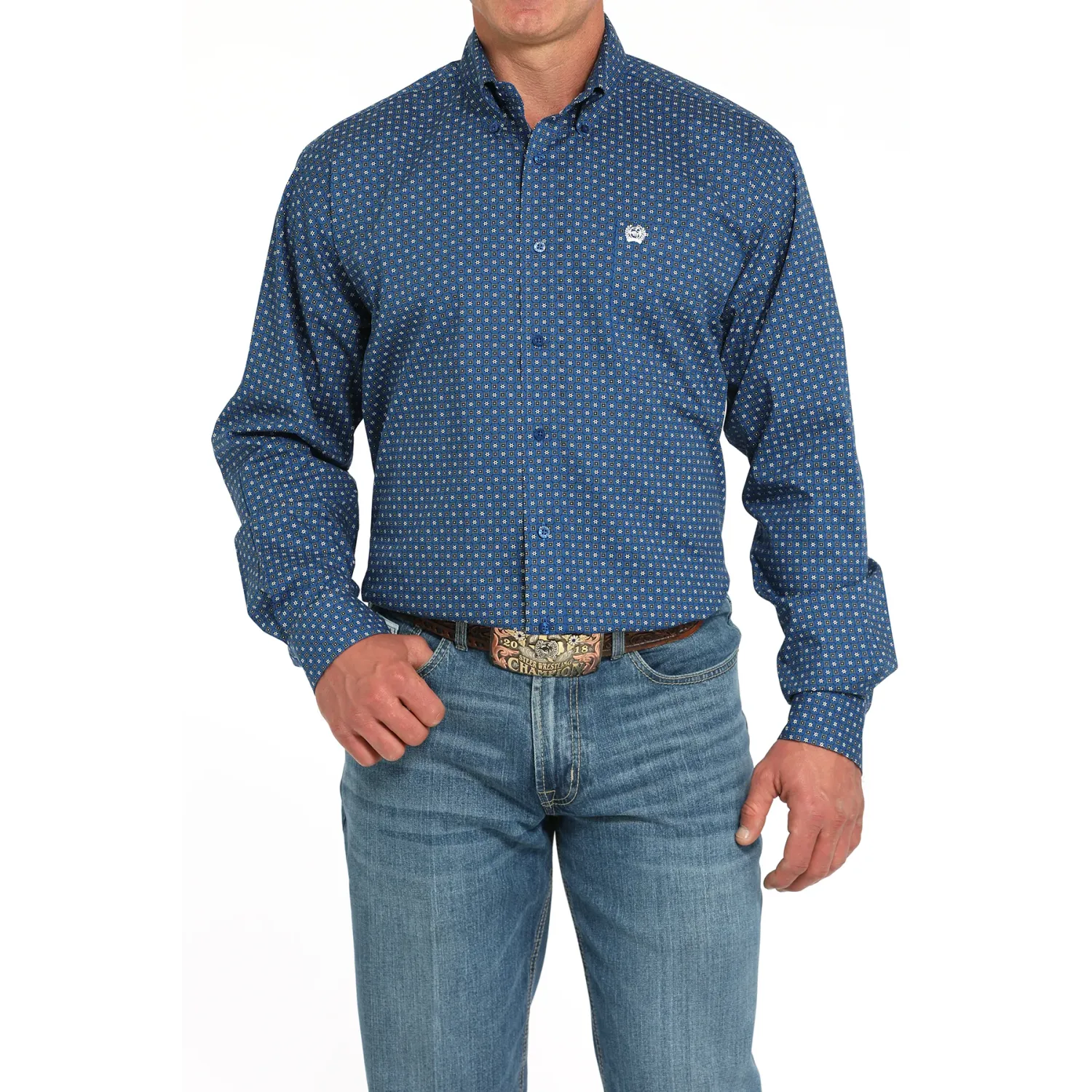 Cinch Men's Long Sleeve Print Shirt- Royal Blue - MTW1105926