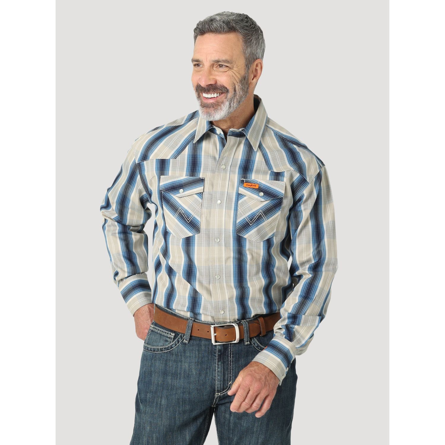 Wrangler Mens FR 20X Snap Shirt Indigo Plaid
