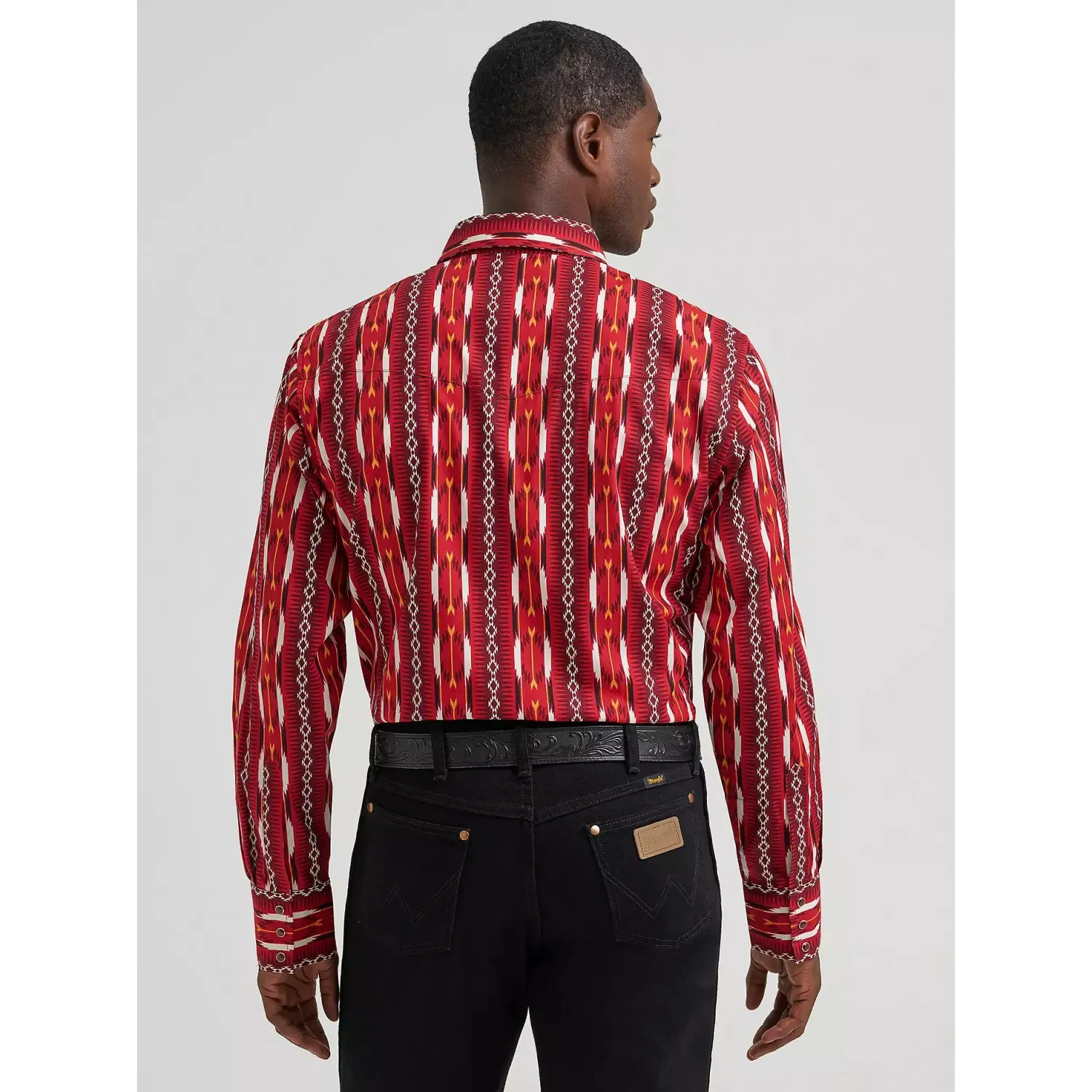 Wrangler Men's Checotah Long Sleeve Western Snap Printed Shirt - Muli Color Combinations, Colour: Fire Red Arrow, Size: 2XT
