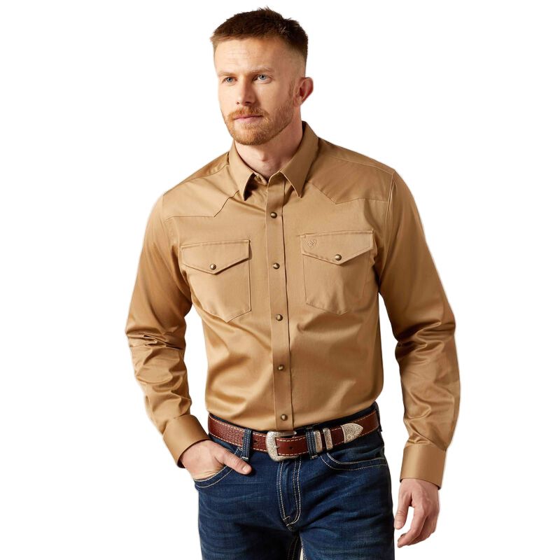 Ariat Men's Solid Twill Fitted Long Sleeve Shirt - Khaki
