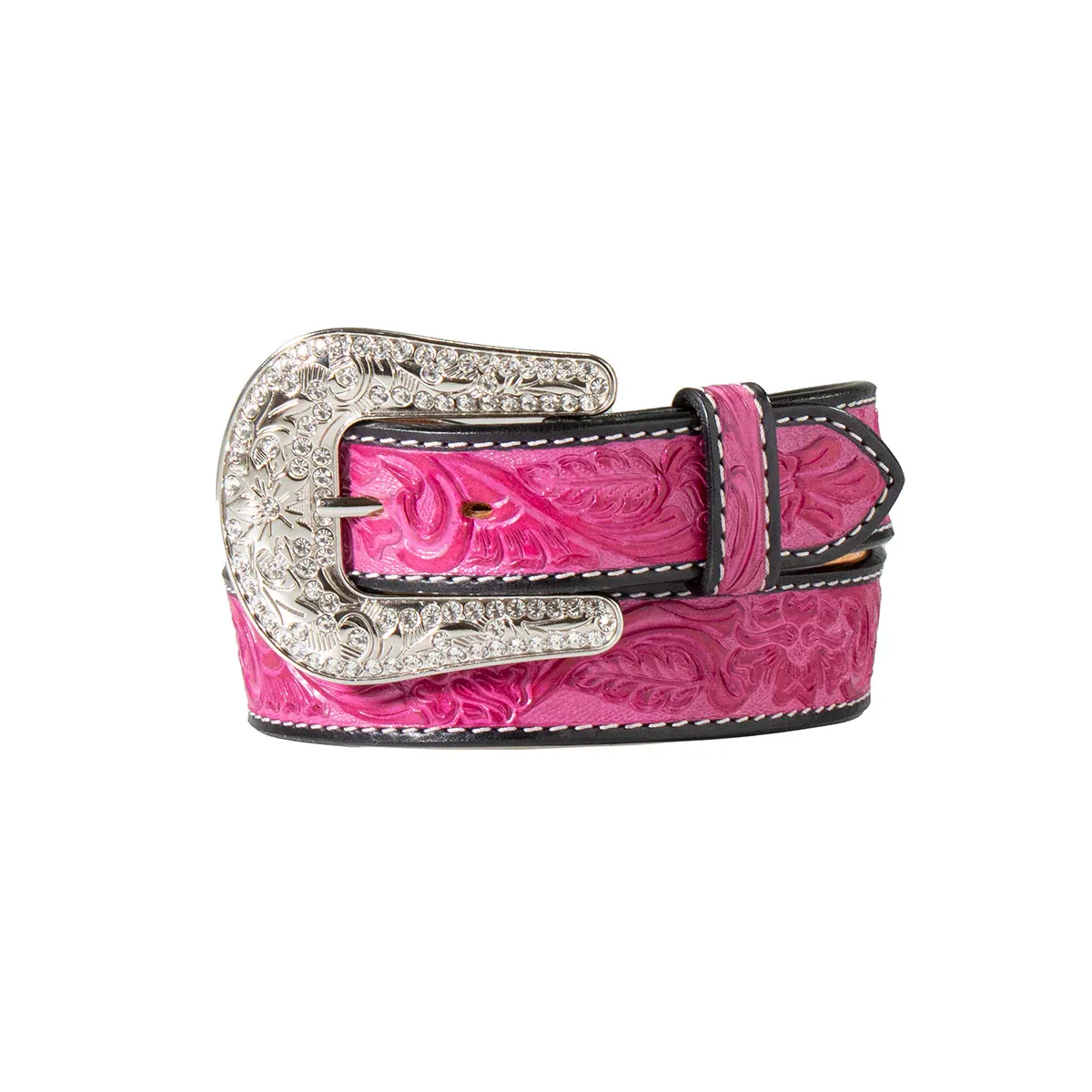 Angel Ranch Women's Belt - Black &amp; Pink Floral Pattern, Size: S