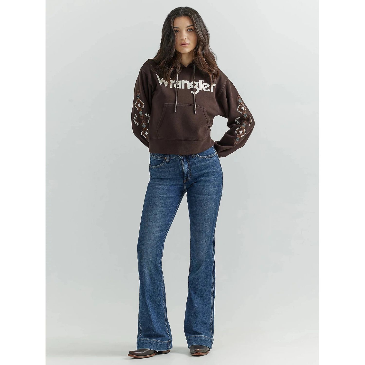 Wrangler Women's Retro Punchy Hoodie - Dark Brown