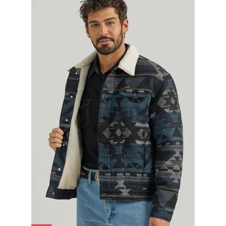 Wrangler Men's Long Sleeve Sherpa Lined Jacket-Navy Waters