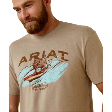Ariat Men's Surf and Turf Western Aloha T-Shirt - Oatmeal Heather