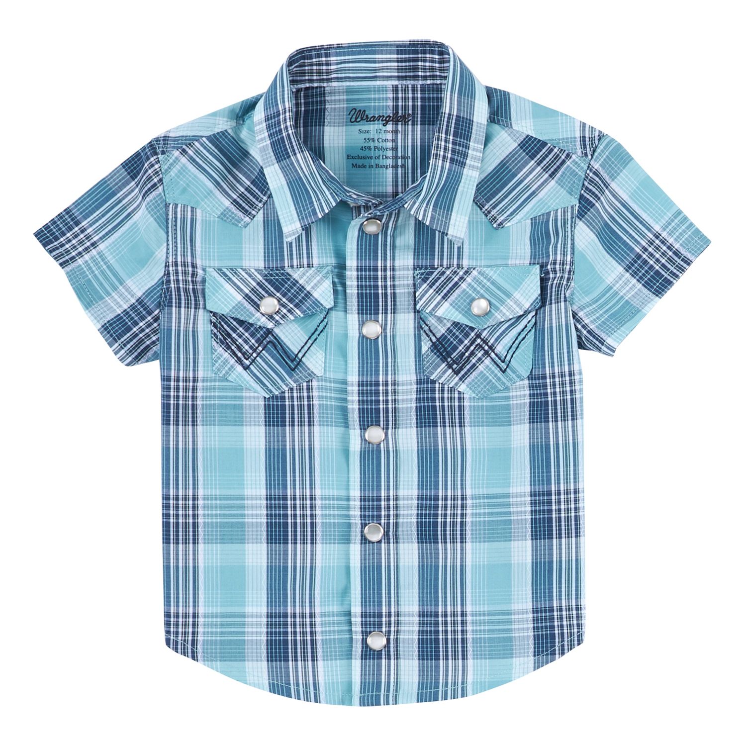 Wrangler Boys Light Teal Plaid Shirt