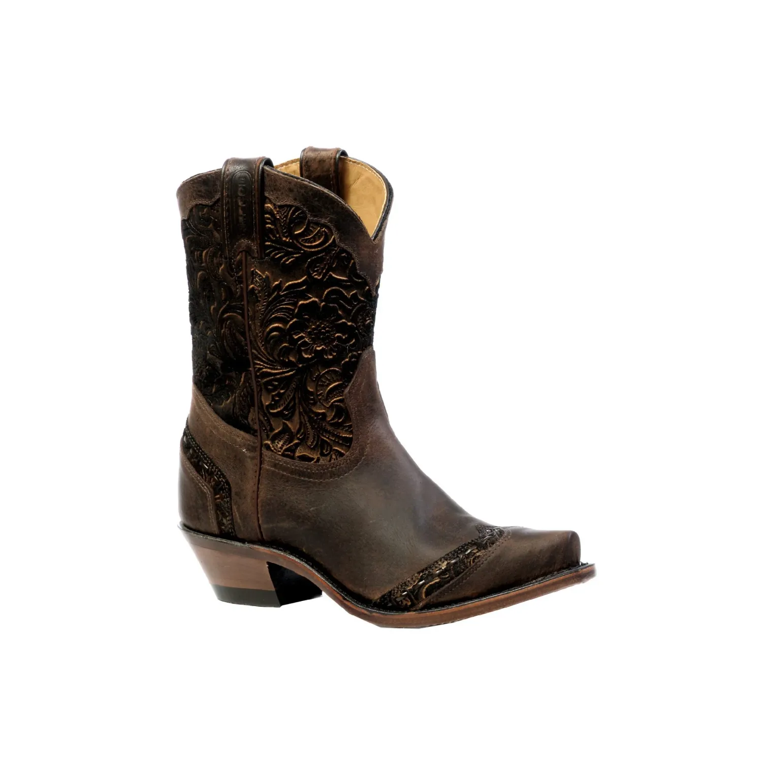 Boulet Women's Snip Toe Western Boots - Selvaggio Wood/Art Baroco Calf Split Tabac, Size: 5