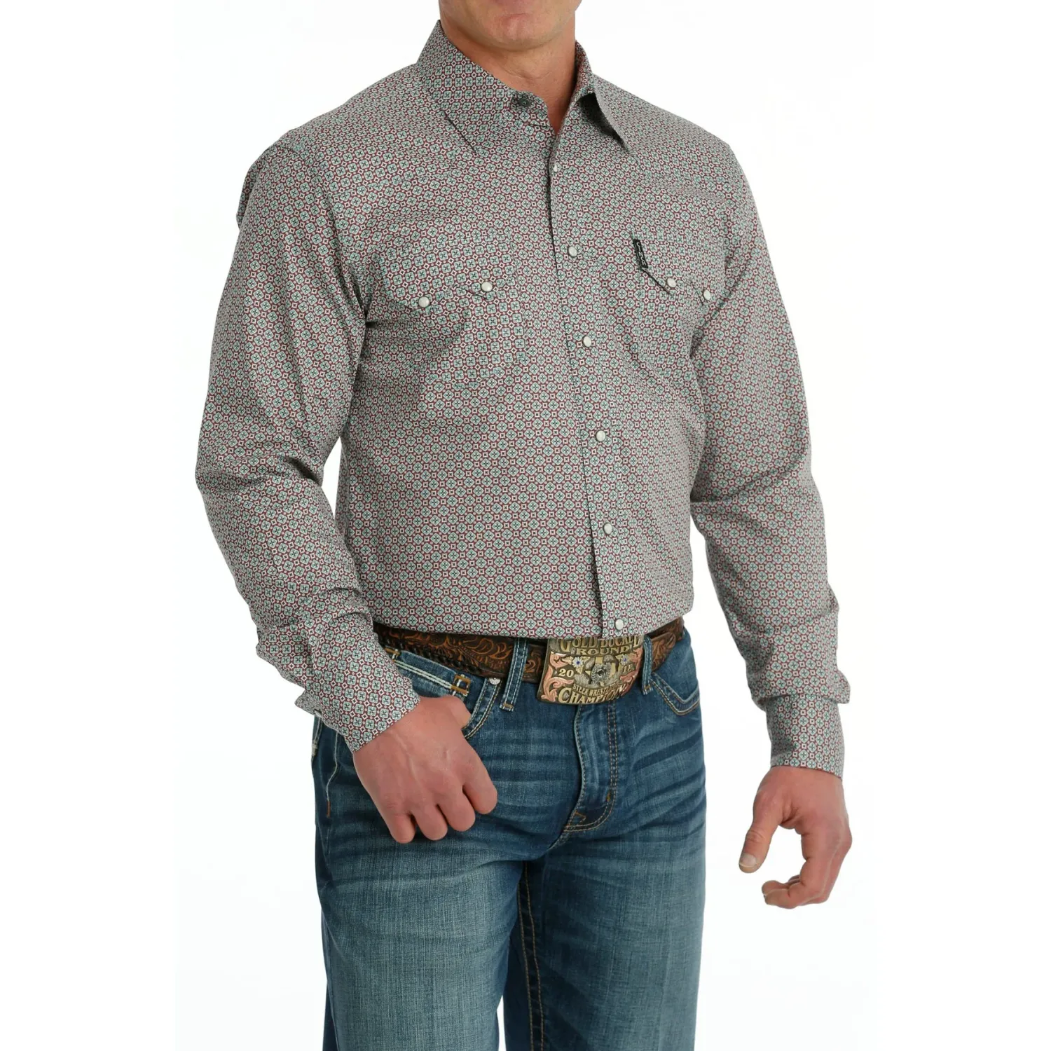 Cinch Men's LS Print Modern Shirt - Burgundy
