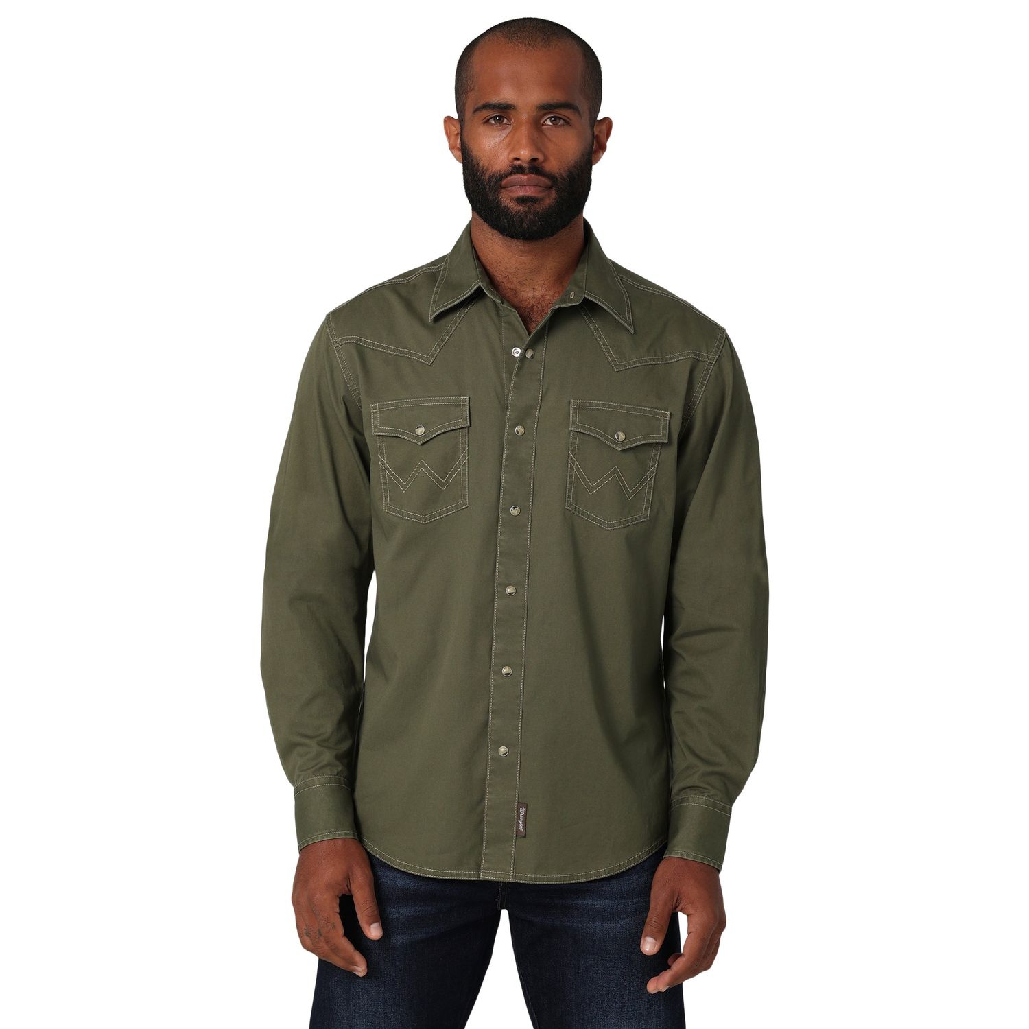 Wrangler Men's Retro Premium Long Sleeve Snap Shirt - Olive