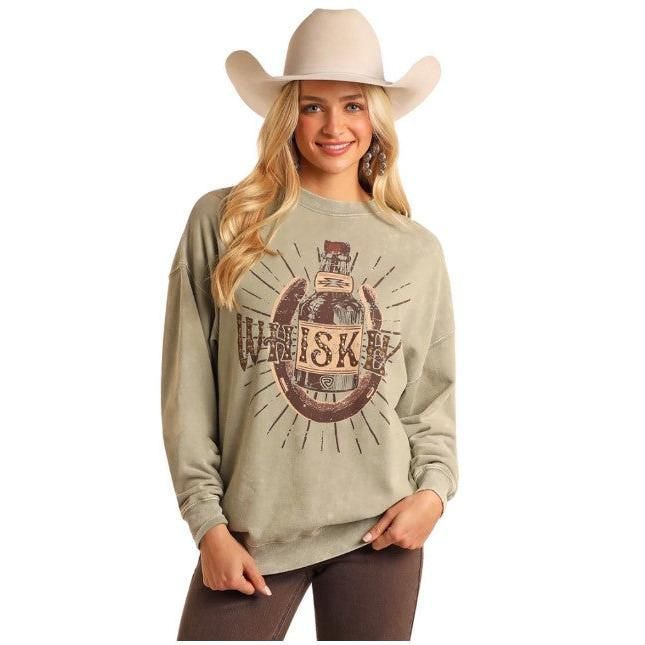 Rock &amp; Roll Women's Graphic Oversized Pullover- Jade