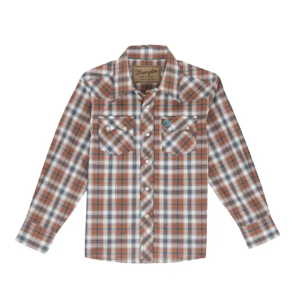 Wrangler Retro® Boy's Long Sleeve Shirt - Brown, Size: XXS