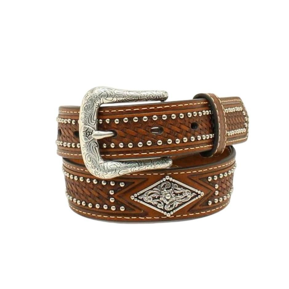 Ariat Boy's Basketweave Diamond Concho Belt - Brown